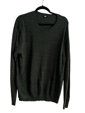 Uniqlo Men Size XL Green Wool Cotton Blend Slub Yarn Pullover Crew Neck Sweater